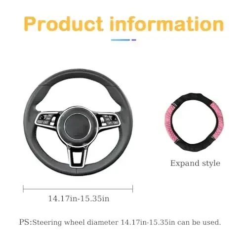 Osilly Bling Car Steering Wheel Cover, 15 Inch Rhinestones Soft Leather Elastic Steering Wheel Protector, Sparkly Crystal Diamond for Women Girls, Car Interior Accessories for Most Cars (Pink) - 2