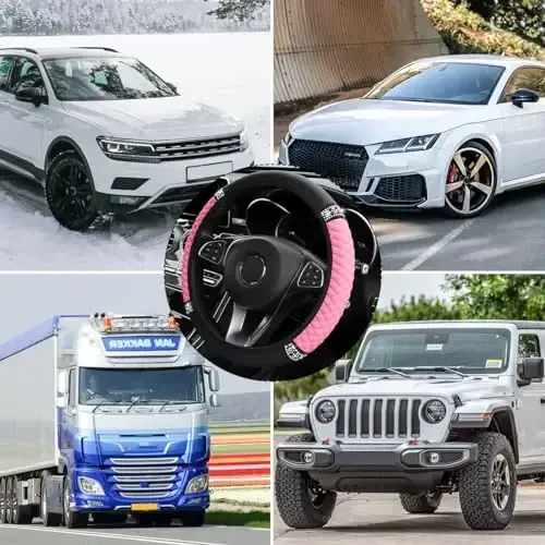 Osilly Bling Car Steering Wheel Cover, 15 Inch Rhinestones Soft Leather Elastic Steering Wheel Protector, Sparkly Crystal Diamond for Women Girls, Car Interior Accessories for Most Cars (Pink) - 6