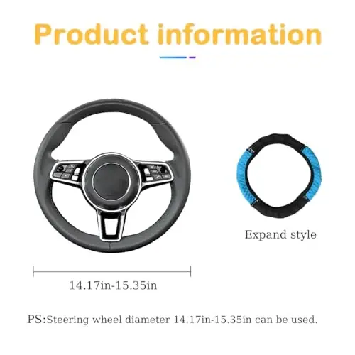 Osilly Bling Car Steering Wheel Cover, 15 Inch Rhinestones Soft Leather Elastic Steering Wheel Protector, Sparkly Crystal Diamond for Women Girls, Car Interior Accessories for Most Cars (Blue) - OSILLY (1)