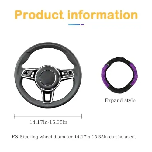 Osilly Bling Car Steering Wheel Cover, 15 Inch Rhinestones Soft Leather Elastic Steering Wheel Protector, Sparkly Crystal Diamond for Women Girls, Car Interior Accessories for Most Cars (Purple) - 2
