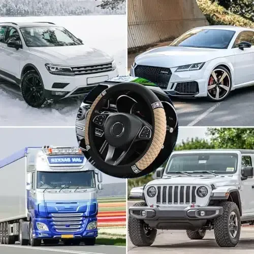 Osilly Bling Avtomobil Rul G'ilofi, 15 dyuymli Rinstones Yumshoq Teri Elastik Rul Himoyachisi, Ayollar Qizlar uchun Yorqin Kristalli Olmos (Bej) - 6