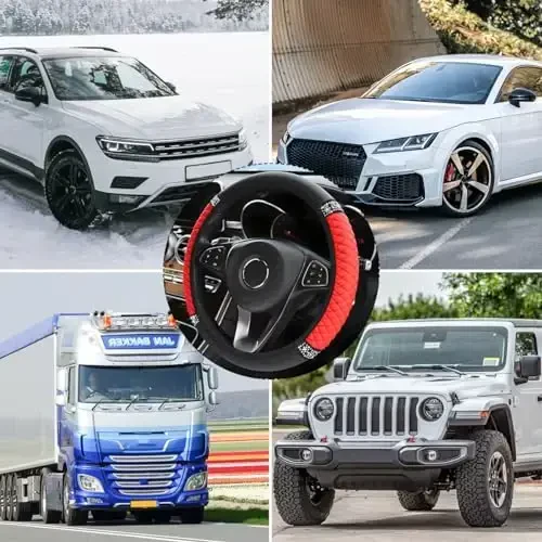 Osilly Bling Avtomobil Ruli G'ilofi, 15 dyuymli Rhinestones Yumshoq Teri Elastik Rul Himoyachisi, Ayollar uchun yorqin billur olmos, Ko'pgina avtomobillar uchun avtomobil ichki qismlari (Qizil) - 6