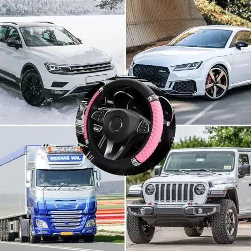 Osilly Bling Avtomobil Rulining G'ilofi, 15 dyuymli Rhinestones Yumshoq Charm Elastik Rul Himoyachisi, Ayollar Qizlar uchun Yorqin Kristalli Olmos, Ko'pgina Avtomobillar uchun Avtomobil Ichki Aksessuarlari (Pushti) - 6