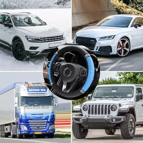 Osilly Bling Avtomobil Rulining Qopqog'i, 15 dyuymli Rinstones Yumshoq Teri Elastik Rul Himoyachisi, Ayollar Qizlar uchun Yaltiroq Kristalli Olmos, Ko'pgina Avtomobillar uchun Avtomobil Ichki Aksessuarlari (Moviy) - 6