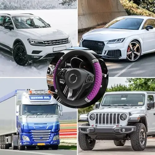 Osilly Bling Car Steering Wheel Cover, 15 dyuymli rinestone yumshoq charm elastik rul g'ildiragi himoyachisi, ayollar qizlar uchun yorqin kristalli olmos, ko'pgina avtomobillar uchun avtomobil ichki aksessuarlari (binafsha) - 6