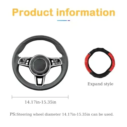 Osilly Bling Car Steering Wheel Cover, 15 Inch Rhinestones Soft Leather Elastic Steering Wheel Protector, Sparkly Crystal Diamond for Women Girls, Car Interior Accessories for Most Cars (Red) - 2