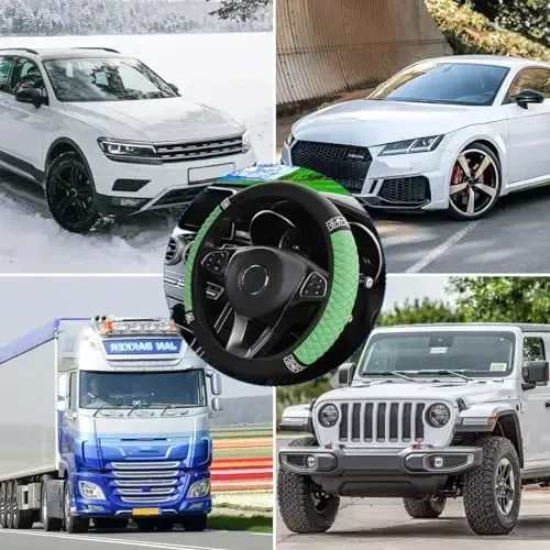 Osilly Bling Car Steering Wheel Cover, 15 Inch Rhinestones Soft Leather Elastic Steering Wheel Protector, Sparkly Crystal Diamond for Women Girls (Green) - 6