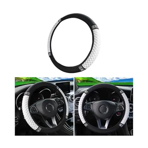 Osilly Bling Car Steering Wheel Cover, 15 Inch Rhinestones Soft Leather Elastic Steering Wheel Protector, Sparkly Crystal Diamond for Women Girls (White) - 1