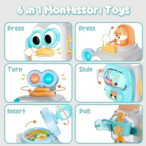 OSIMILY 1 yoshli Montessori o'yinchoqlari, 1-3 yoshli bolalar uchun sensorli o'yinchoqlar, chaqaloqlar uchun sayohat mashg'ulotlari Busy Board Cube, nozik motorika ko'nikmalarini rivojlantiruvchi o'quv o'yinchoqlari, 6, 9, 10, 12, 18 oylik bolalar uchun tug'ilgan kun sovg'asi - 3