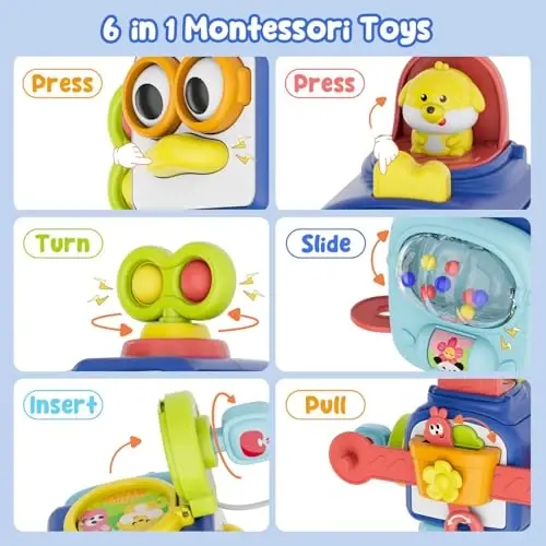 OSIMILY Montessori O'yinchoqlari 1 yosh uchun, 1-3 yoshli bolalar uchun sezgi o'yinchoqlari, Sayohat faoliyatlari band kub, 12 18 oylik chaqaloqlar uchun sovg'alar, Motor ko'nikmalarini o'rganish o'yinchoqlari (Ko'k) - 1