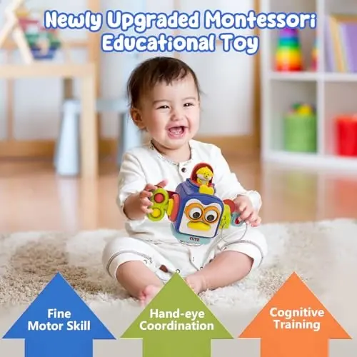 OSIMILY Montessori O'yinchoqlari 1 yosh uchun, 1-3 yoshli bolalar uchun sezgi o'yinchoqlari, Sayohat faoliyatlari band kub, 12 18 oylik chaqaloqlar uchun sovg'alar, Motor ko'nikmalarini o'rganish o'yinchoqlari (Ko'k) - 3