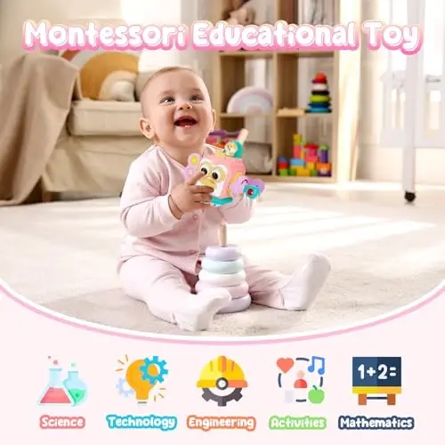 OSIMILY Montessori Toys for 1 Year Old Girl, Busy Board Cube for Girls,Baby Travel Sensory Toys for Toddlers 1-3, Fine Motor Skills Educational Toys, Birthday Gifts for 6 9 10 12 18 Girls - 2