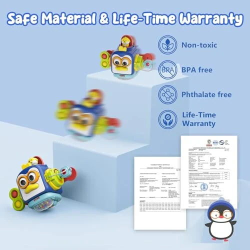 OSIMILY Montessori Toys for 1 Year Old, Sensory Toys for Toddlers 1-3, Travel Activities Busy Cube, Baby Gifts for 12 18 Month, Motor Skills Educational Learning Toys (Blue) - 6