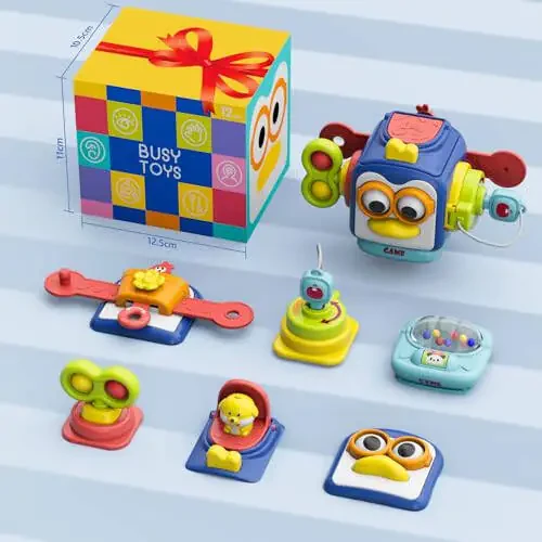 OSIMILY Montessori Toys for 1 Year Old, Sensory Toys for Toddlers 1-3, Travel Activities Busy Cube, Baby Gifts for 12 18 Month, Motor Skills Educational Learning Toys (Blue) - 13