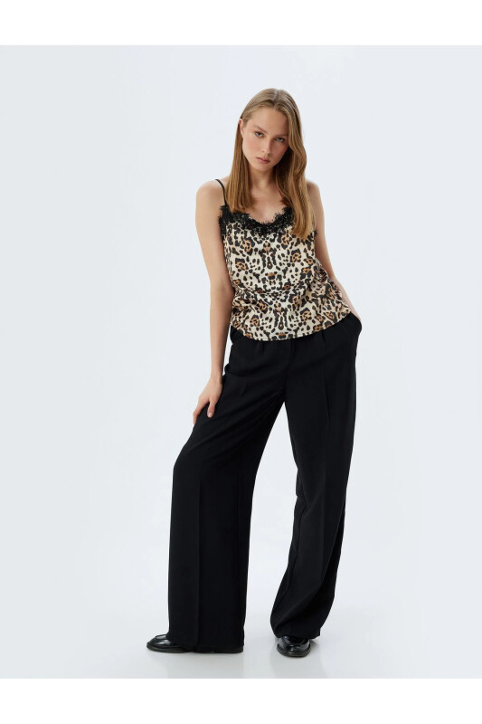 Osma Dantel Detalli Leopard naqshli bluz - 1