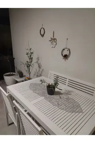 Osmanlı 5 Parça Lüks Runner Salon Oda Masa Sehpa Örtüsü Takımı Fransız Güpürlü Çeyizlik Set-Gri - CAMİNHO DA LUA (1)