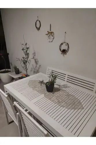 Osmanlı 5 Parça Lüks Runner Salon Oda Masa Sehpa Örtüsü Takımı Fransız Güpürlü Çeyizlik Set-Sütlü Kahverengi - CAMİNHO DA LUA (1)