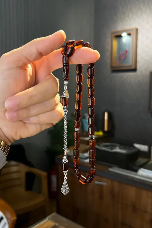 Osmanlı Modeli Sıkma Kehribar Gümüş Tasarım - DERGAH TESBIH