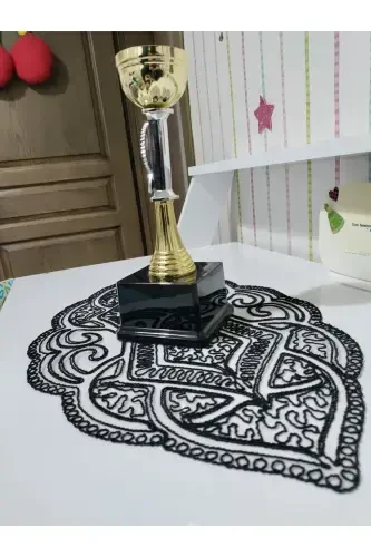 Османский 5 шт. Люкс Раннер Салон Комната Стол Скатерть Набор Французский Гипюр Приданое Комплект-Черный - 7