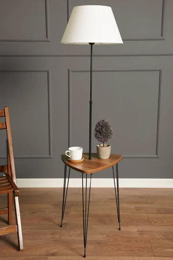 Osmean Decorative Metal Floor Lamp with Wooden Base White Lmbd-62 - 1