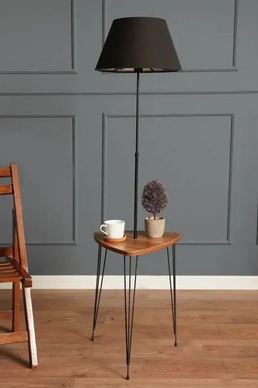 Osmean Decorative Metal Shelved Floor Lamp Wood Black Lmbd-62-Black - 1