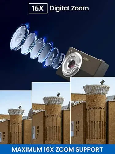 O'smirlar uchun yangilangan raqamli kamera, FHD 4K 68MP avtofokusli raqamli kamera 32GB SD karta bilan 16X zum, fotosuratlar uchun kameralar, kompakt nuqta va tortishish kamerasi o'smir o'g'il qiz bolalar kamerasi boshlang'ich - 2