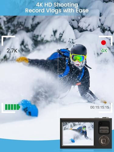 O'smirlar uchun yangilangan raqamli kamera, FHD 4K 68MP avtofokusli raqamli kamera 32GB SD karta bilan 16X zum, fotosuratlar uchun kameralar, kompakt nuqta va tortishish kamerasi o'smir o'g'il qiz bolalar kamerasi boshlang'ich - 6