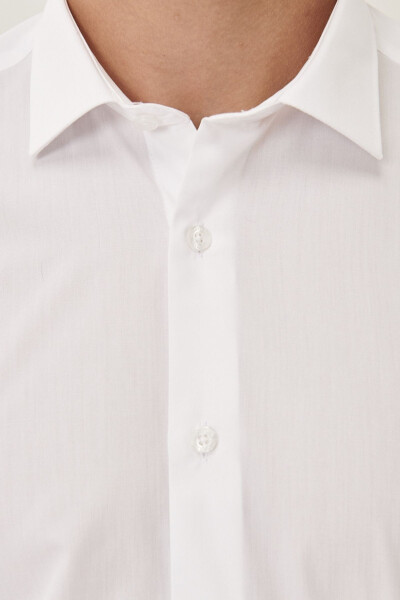 Oson dazmollanadigan Non-Iron paxtali Slim Fit tor bichimli klassik yoqali oq ko'ylak - 3