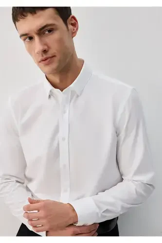 Oson dazmollanadigan oq ko'ylak Slim Fit / Tor bichim - 3