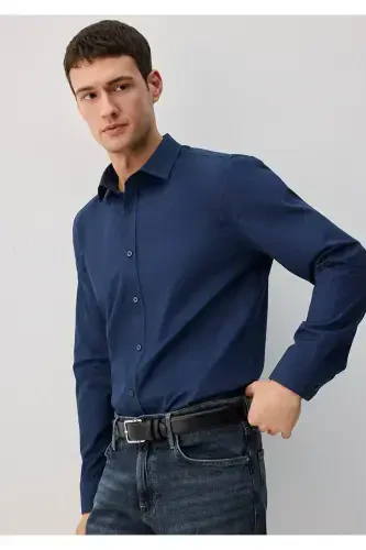 Oson dazmollanadigan to'q ko'k ko'ylak Slim Fit / Tor - 1