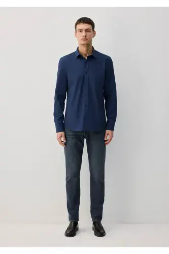 Oson dazmollanadigan to'q ko'k ko'ylak Slim Fit / Tor - 3