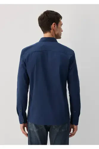 Oson dazmollanadigan to'q ko'k ko'ylak Slim Fit / Tor - 4