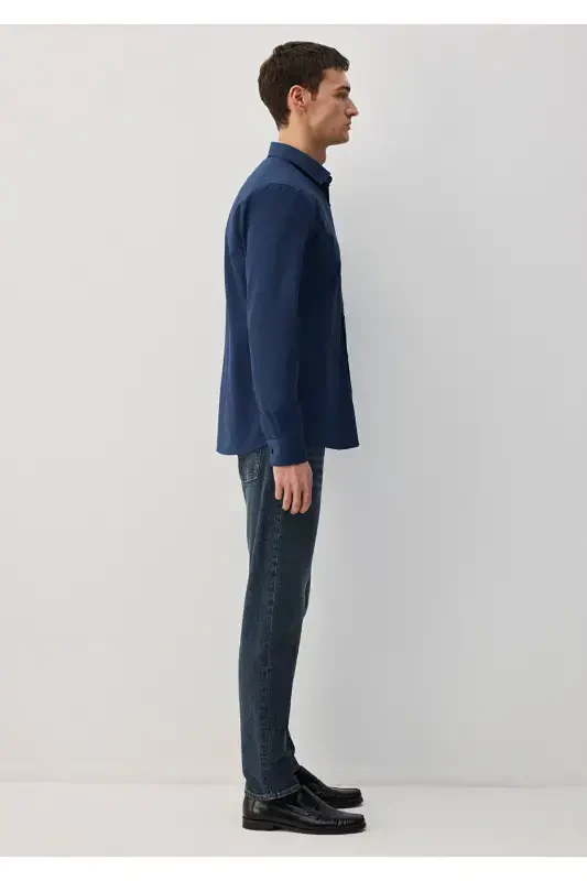 Oson dazmollanadigan to'q ko'k ko'ylak Slim Fit / Tor - 5