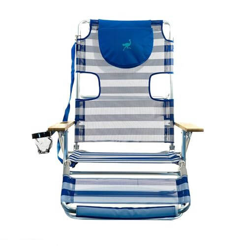 Ostrich 3N1 Lightweight Lawn Beach Reclining Lounge Chair with Footrest, Outdoor Furniture for Patio, Balcony, Backyard, or Porch, Blue Stripe - 10