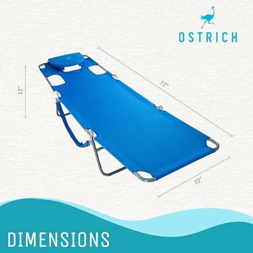 Ostrich Chaise Lounge Beach Chair for Adults with Face Hole - Versatile, Folding Lounger for Outside Pool, Sunbathing and Reading on Stomach - Deluxe, Foldable Laying Out Chair for Tanning (Blue) - 3