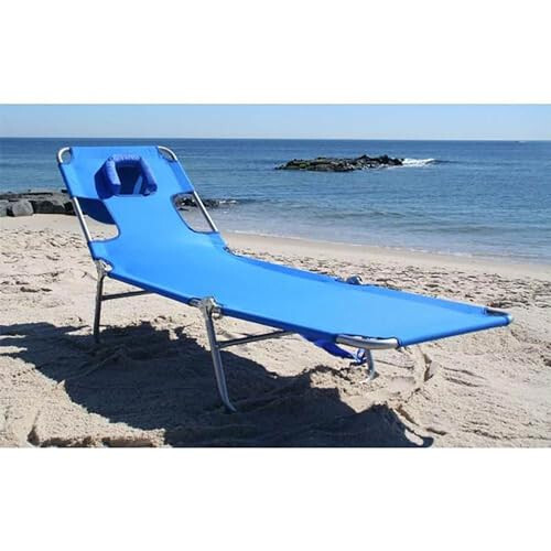 Ostrich Chaise Lounge Beach Chair for Adults with Face Hole - Versatile, Folding Lounger for Outside Pool, Sunbathing and Reading on Stomach - Deluxe, Foldable Laying Out Chair for Tanning (Blue) - 6