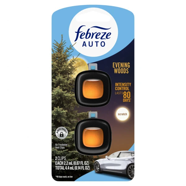Освежитель воздуха Febreze AUTO для автомобиля, зажим на дефлектор с функцией нейтрализации запахов, Evening Woods, 2 шт. - 9
