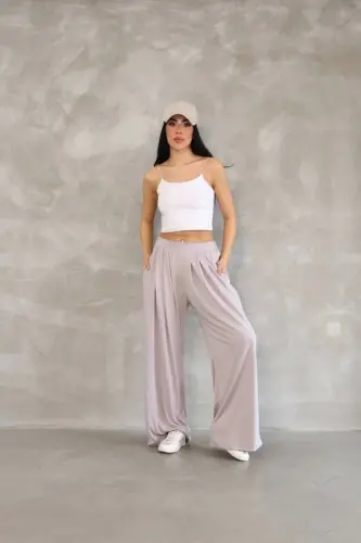 Osy Modal Soft Touch Fabric Ribbed Hem Relaxed Fit Sweatpants - Beige - 1