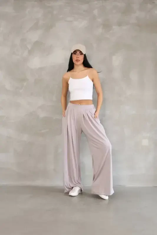 Osy Modal Soft Touch Fabric Ribbed Hem Relaxed Fit Sweatpants - Beige - 1