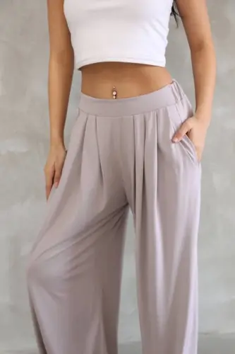 Osy Modal Soft Touch Fabric Ribbed Hem Relaxed Fit Sweatpants - Beige - 2