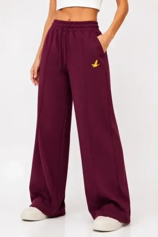 Osy Modal Yumshoq To'qimali Chokli Naqshli Cho'ntakli Oversize Keng Pacha Sport Shimi - Bordo - 1