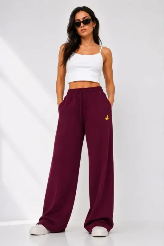 Osy Modal Yumshoq To'qimali Chokli Naqshli Cho'ntakli Oversize Keng Pacha Sport Shimi - Bordo - 4