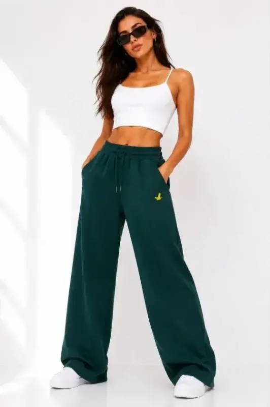 Osy Modal Yumshoq To‘qimali Chokli Naqshli Cho‘ntakli Oversize Keng Pachali Sport Shim - Yashil - 1