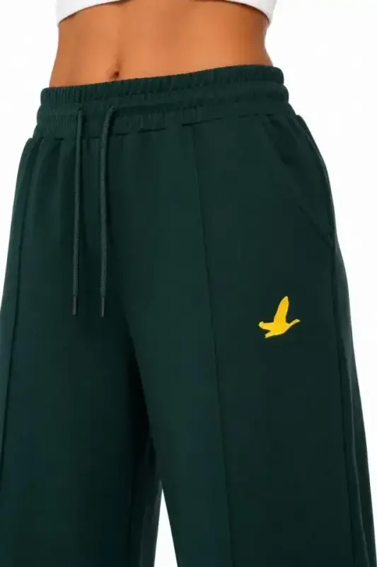 Osy Modal Yumshoq To‘qimali Chokli Naqshli Cho‘ntakli Oversize Keng Pachali Sport Shim - Yashil - 2