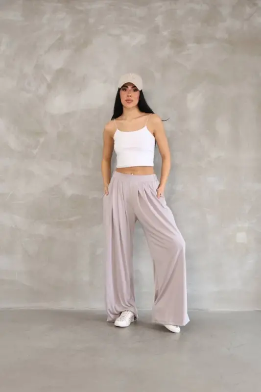 Osy Modal Yumshoq To'qimali Mato Boru Paça Salaş Eşofman - Bej - 1