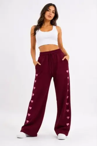 Osy Modal Yumshoq To'qimali Naqshli Cho'ntakli Oversize Keng Pachali Sport Shim - Bordo - 1