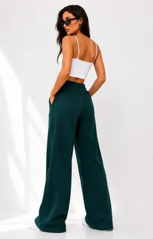 Osy Modal Yumuşak Dokulu Cima Dikişli Nakışlı Cepli Oversize Bol Paça Eşofman Altı - Yeşil - 3