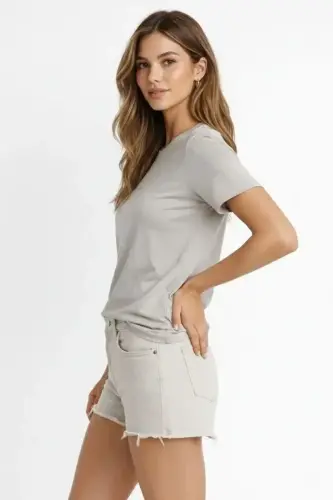 Osy Modal Yumuşak Dokulu Kumaş Bisiklet Yaka T-shirt - Gri - BÜYÜKBEDENIZ (1)