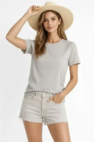 Osy Modal Yumuşak Dokulu Kumaş Bisiklet Yaka T-shirt - Gri - 1