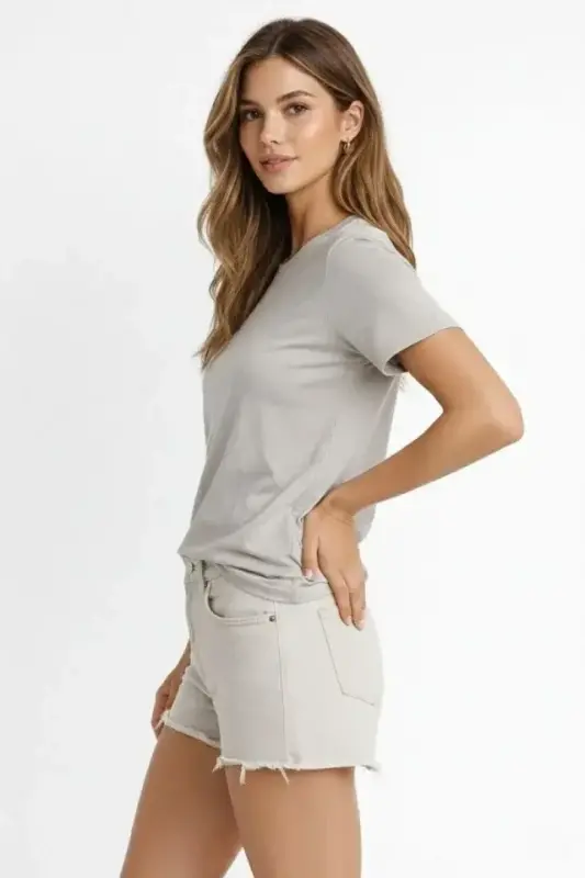 Osy Modal Yumuşak Dokulu Kumaş Bisiklet Yaka T-shirt - Gri - 2